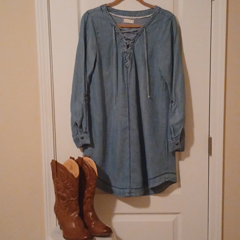 Altar'd State Distressed Chambray Denim Dress - Picture 5 of 7
